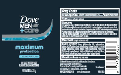Label (Dove Men + Care Maximum Protection Clean Comfort Dry Spray Antiperspirant    Artwork)